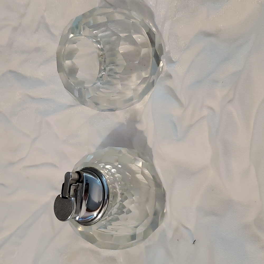 Faceted Cut Glass Lighter & Ashtray